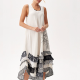 Monochrome Ruffle Hem Linen Dress