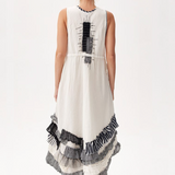 Monochrome Ruffle Hem Linen Dress