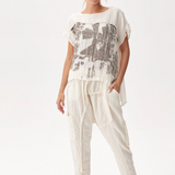 Abstract Print Mullet Linen Top