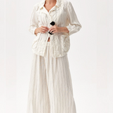 Pinstripe Wide Leg Linen Trousers