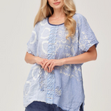 Sky Stitch Linen Top