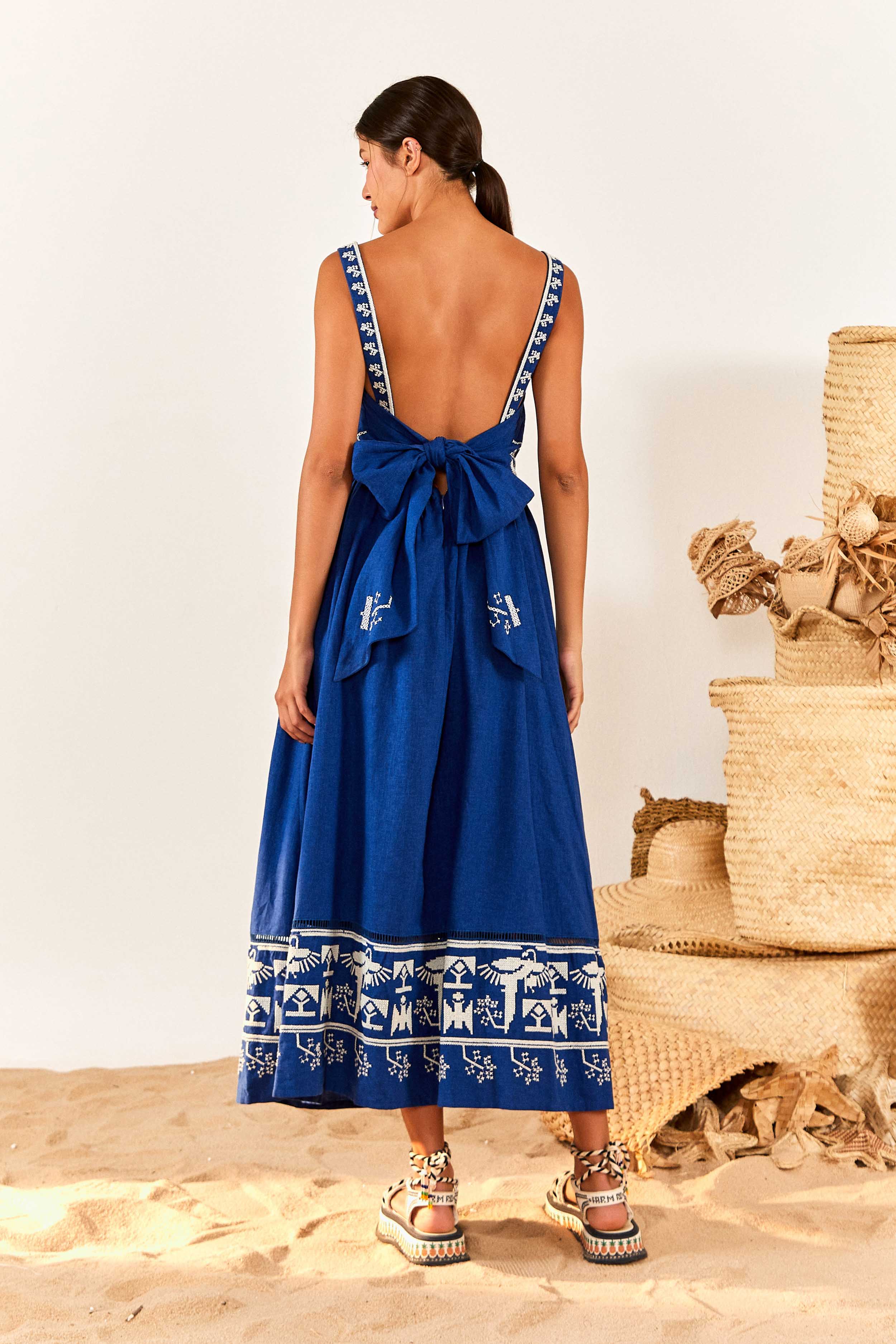 Macaw Flight Smocked Maxi Dress Navy Macaw Embroidered Maxi Dress South of London Macaw Flight Smocked Maxi Dress Navy Macaw Embroidered Maxi Dress South of London